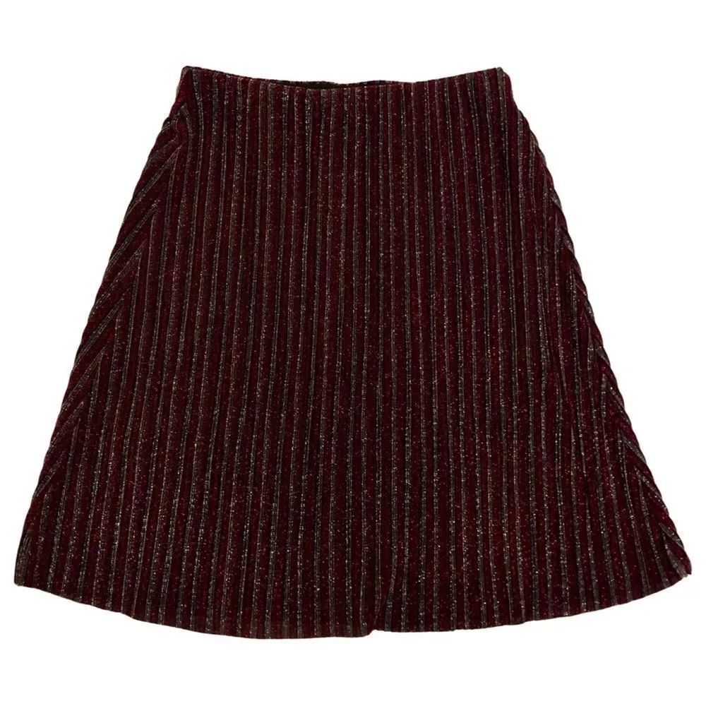 ECI Multicolored Metallic Striped Midi Skirt (L)